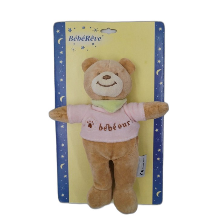 BébéRêve Peluche Doudou Bébé Ours Rose Hochet - 0+ Mois - Environ 20 c