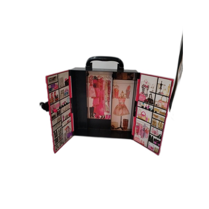 Barbie Mattel - Dressing Valise Rose Pliable - Rangement Vêtements & A