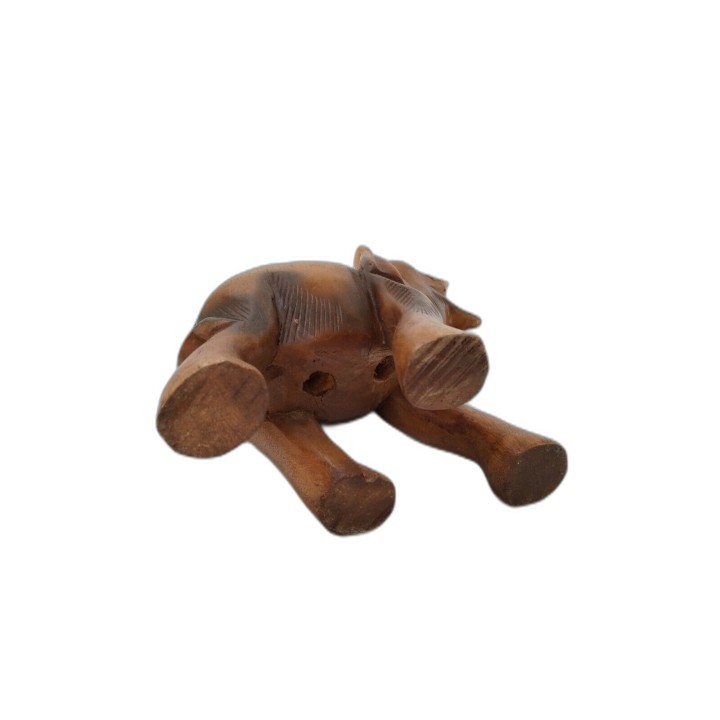 Éléphant Sculpté Bois Massif Art Thaïlandais Trompe Levée H.27cm - Sta