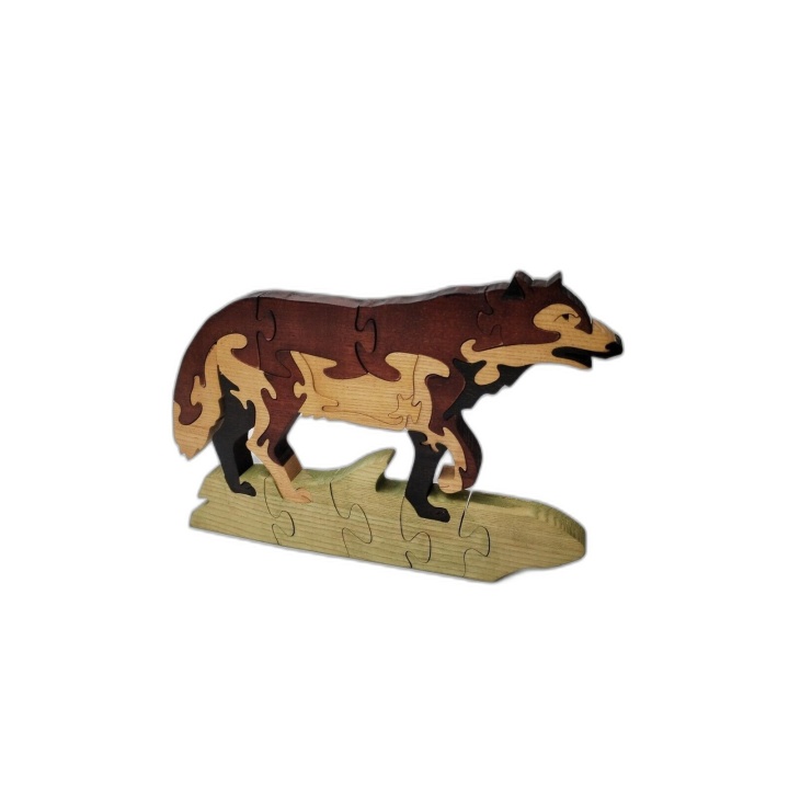 Puzzle 3D Bois Loup Artisanal - Figurine Animaux à Assembler - Décorat