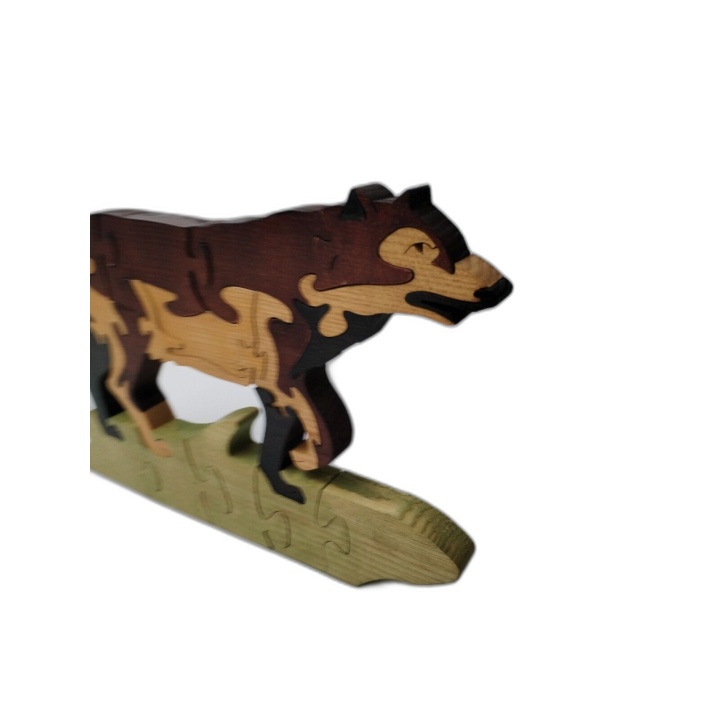 Puzzle 3D Bois Loup Artisanal - Figurine Animaux à Assembler - Décorat