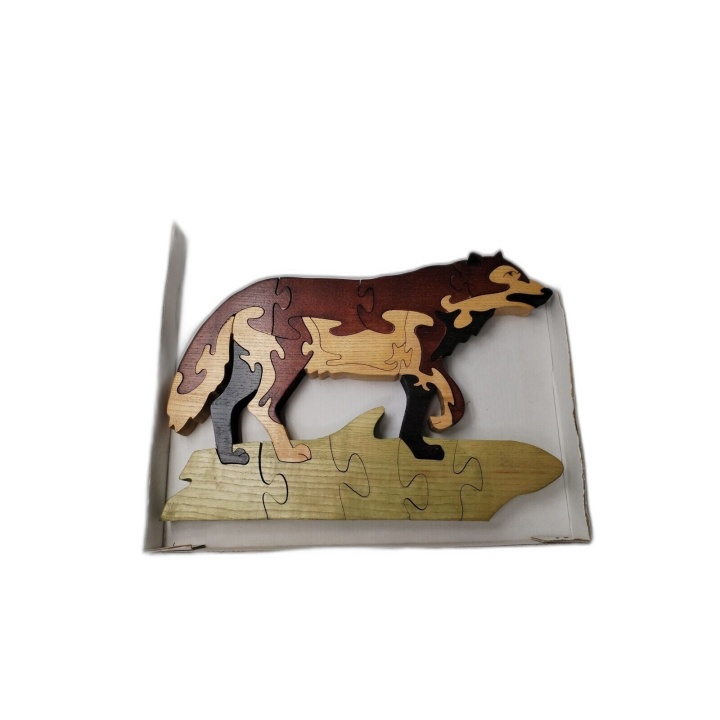 Puzzle 3D Bois Loup Artisanal - Figurine Animaux à Assembler - Décorat