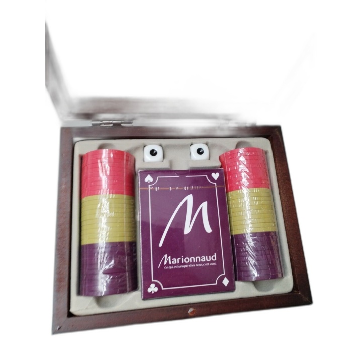 Coffret Poker Luxe Marionnaud - Boîte Bois, Jetons, Cartes & Dés - Idé