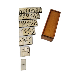 Jeu de Dominos Ancien Vintage - Pièces Os & Ébène - Boîte Bois - Jeu C