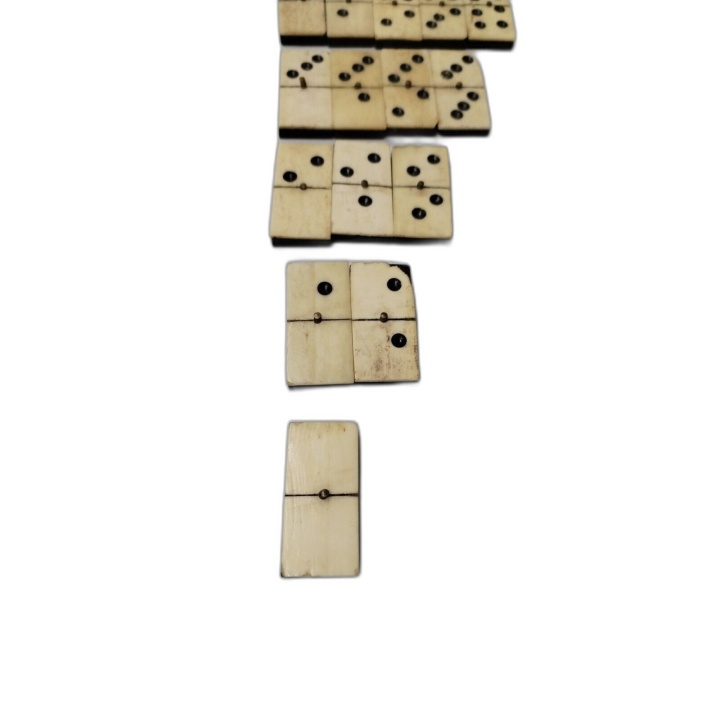 Jeu de Dominos Ancien Vintage - Pièces Os & Ébène - Boîte Bois - Jeu C