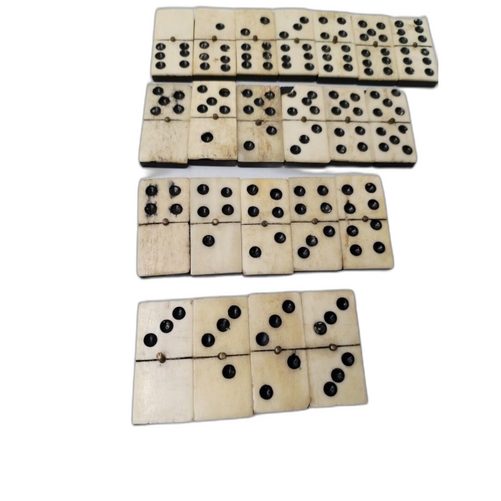 Jeu de Dominos Ancien Vintage - Pièces Os & Ébène - Boîte Bois - Jeu C