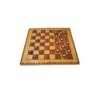 Jeu de Dames en Bois Sculpté Artisanal - Plateau Pliant 33cm - 2 Joueu