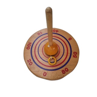 Grande Toupie en Bois avec Cible et Anneau - Jeu d'Adresse Façon Bilbo