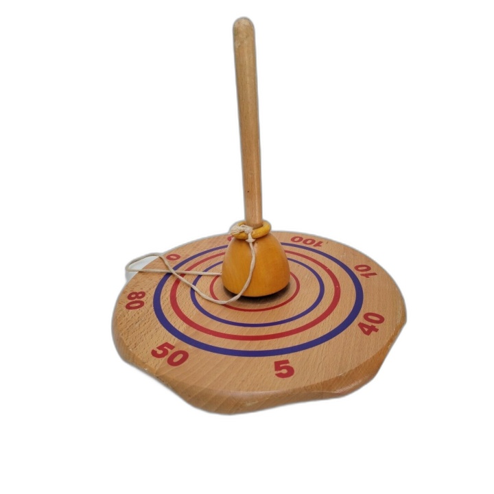 Grande Toupie en Bois avec Cible et Anneau - Jeu d'Adresse Façon Bilbo