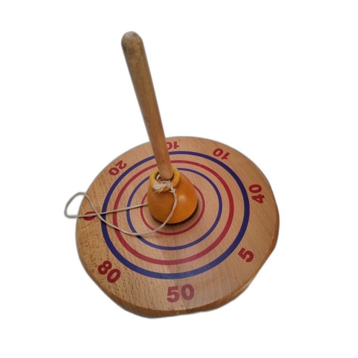Grande Toupie en Bois avec Cible et Anneau - Jeu d'Adresse Façon Bilbo