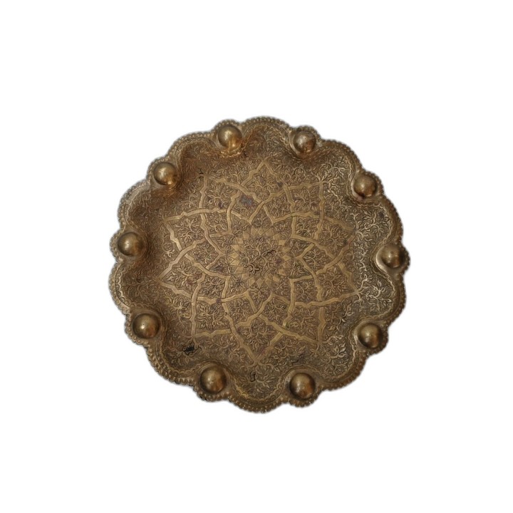 Plateau Oriental Laiton Ciselé Martelé ~28cm - Déco Ethnique Orientale