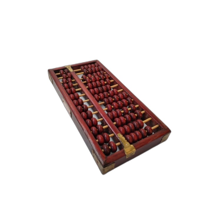 Boulier Chinois Ancien Abacus Red Lion Lotus Flower - 13 Tiges Bambou 
