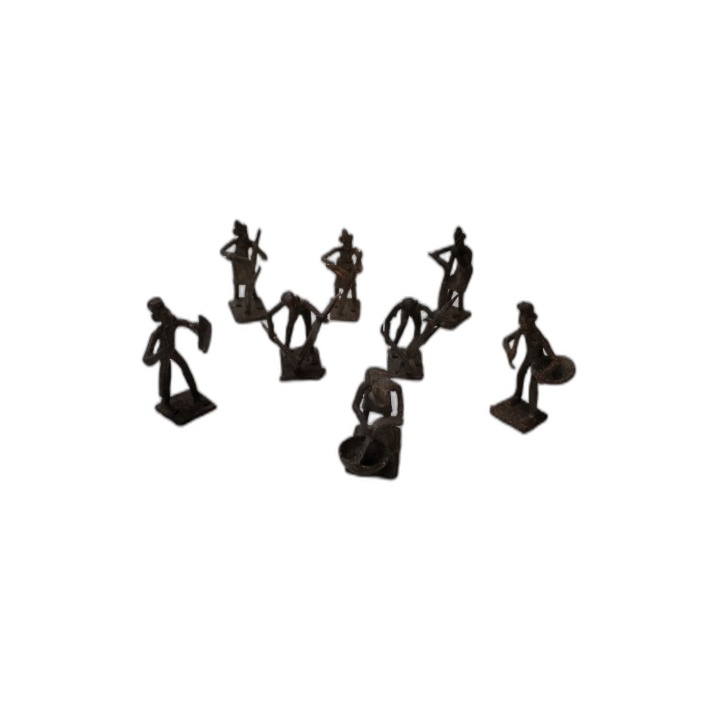 Lot 7 Statuettes Africaines Bronze Laiton - Scène de Vie Village - Art