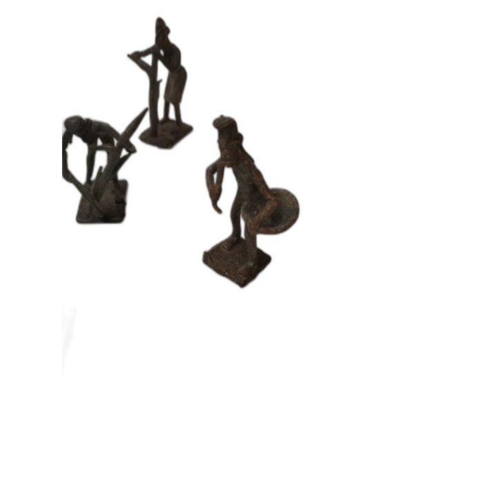 Lot 7 Statuettes Africaines Bronze Laiton - Scène de Vie Village - Art