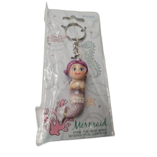 Porte-Clés Sirène Figurine Résine Cheveux Violets - Mermaid Keychain N