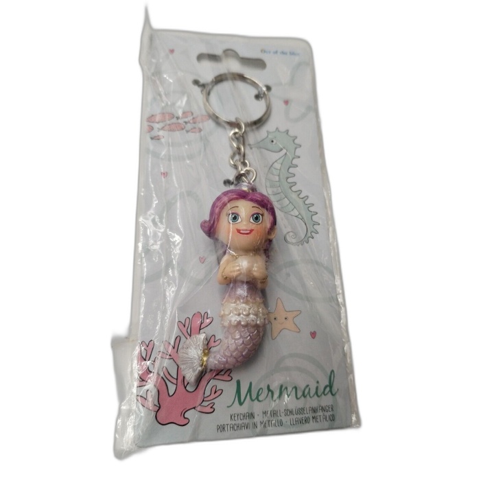 Porte-Clés Sirène Figurine Résine Cheveux Violets - Mermaid Keychain N