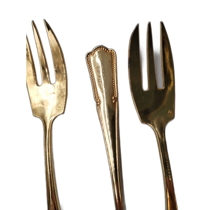 Lot 4 Fourchettes à Gâteau Dessert Métal Doré Plaqué Or - Style Vintag