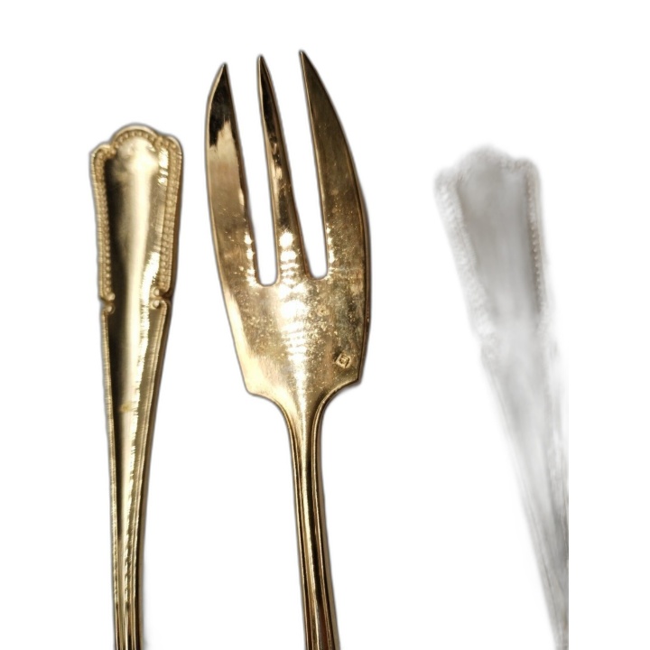 Lot 4 Fourchettes à Gâteau Dessert Métal Doré Plaqué Or - Style Vintag