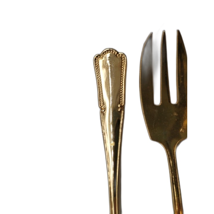 Lot 4 Fourchettes à Gâteau Dessert Métal Doré Plaqué Or - Style Vintag