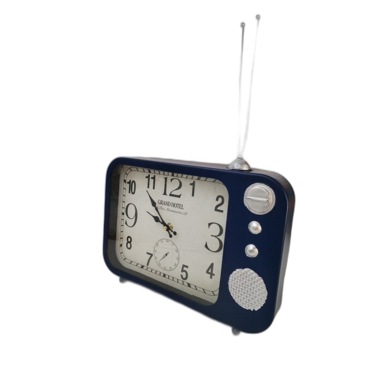 Horloge Rétro Grand Hotel Forme Télévision Vintage Bleue - Déco Indust