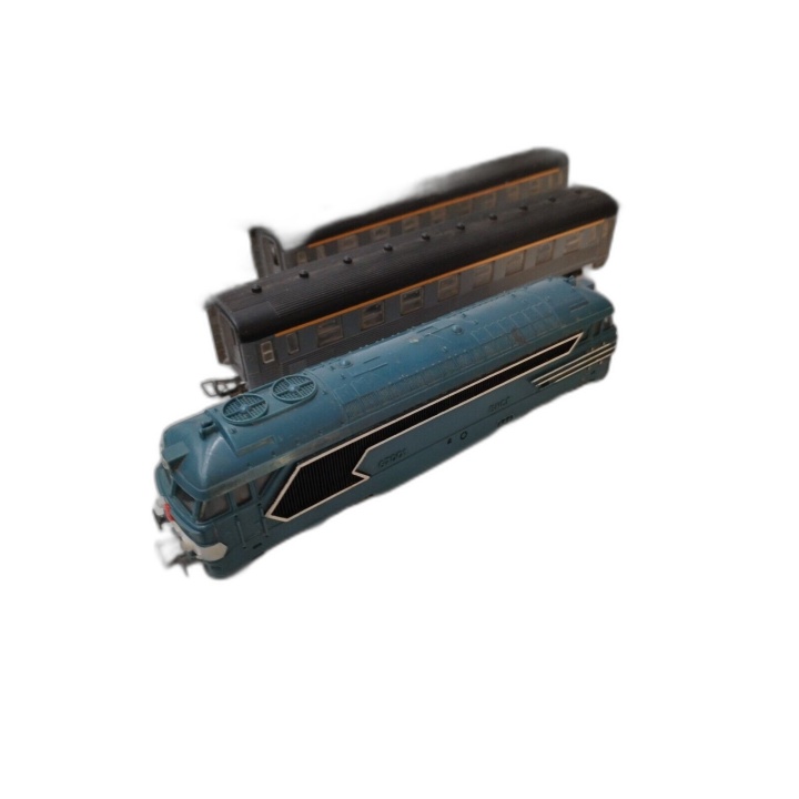 Lot Train Électrique HO - Locomotive + 2 Wagons + Rails & Aiguillages