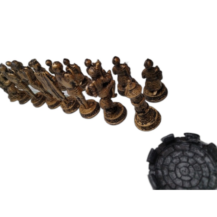 Jeu d'Échecs Médiéval Templier - Plateau Verre - Pièces Résine Or & Ar