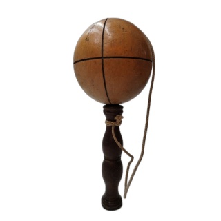 Bilboquet Ancien en Bois Tourné 30 cm - Jeu Traditionnel Vintage - Occ