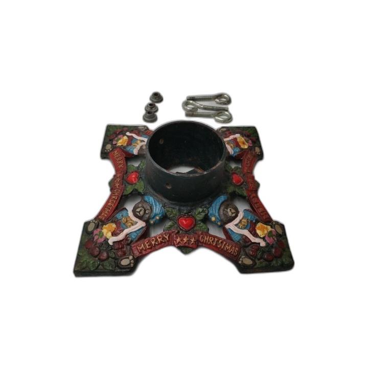 Pied de Sapin Fonte Peinte Merry Christmas Oursons - Support Réglable 