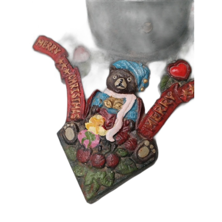 Pied de Sapin Fonte Peinte Merry Christmas Oursons - Support Réglable 