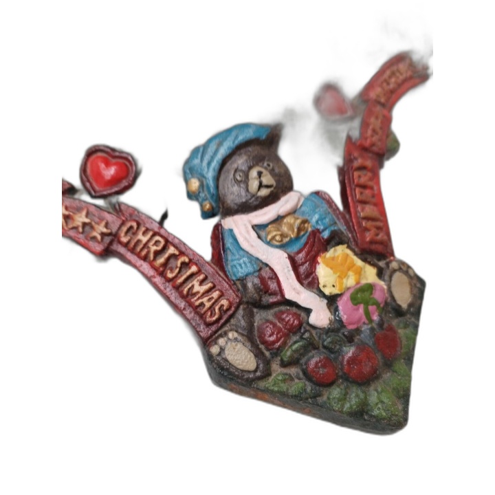 Pied de Sapin Fonte Peinte Merry Christmas Oursons - Support Réglable 