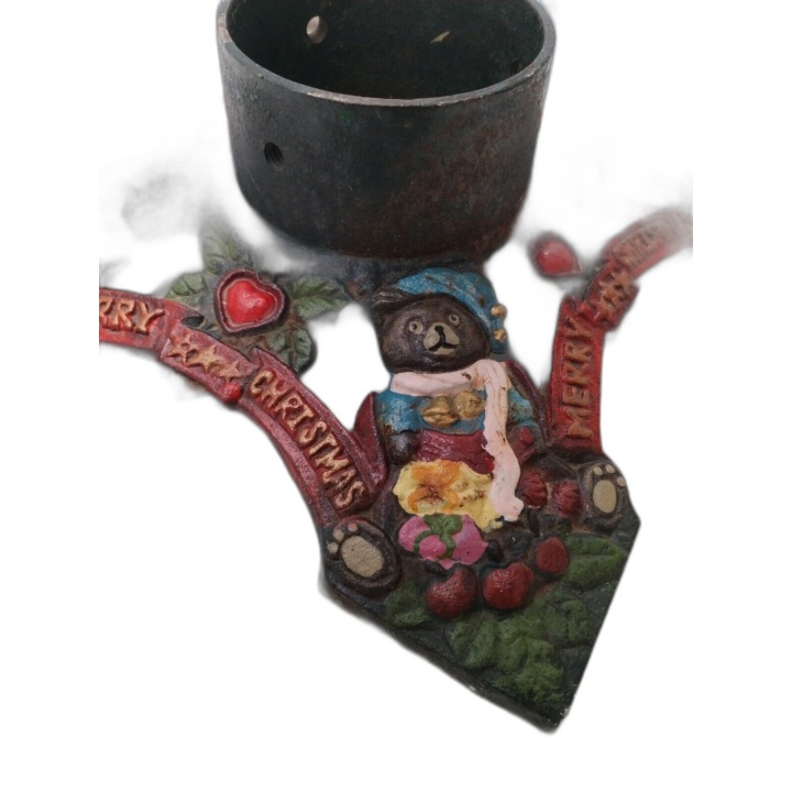 Pied de Sapin Fonte Peinte Merry Christmas Oursons - Support Réglable 