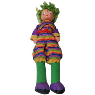 Grande Poupée Clown Vintage Cheveux Verts Multicolore - Peluche Fantai