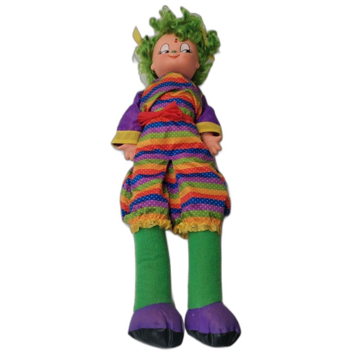 Grande Poupée Clown Vintage Cheveux Verts Multicolore - Peluche Fantai