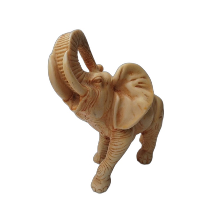 Figurine Éléphant Trompe Levée Résine Ivoire — Sculpture Déco Ethnique
