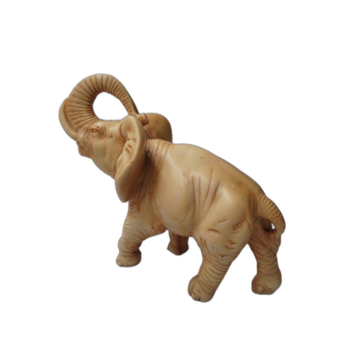 Figurine Éléphant Trompe Levée Résine Ivoire — Sculpture Déco Ethnique