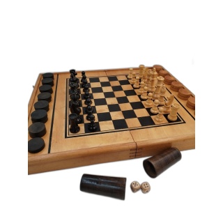 Coffret Bois Échecs Dames Backgammon Jacquet Staunton - Jeu Classique