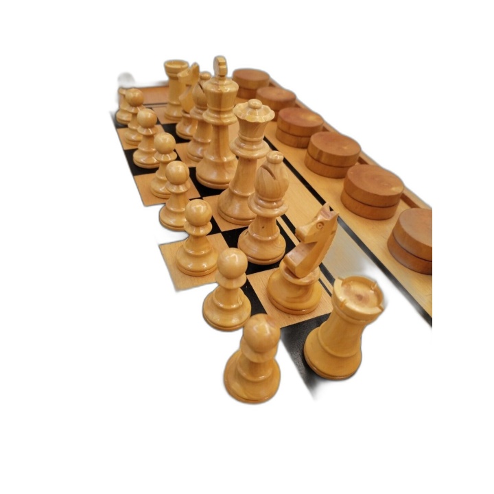 Coffret Bois Échecs Dames Backgammon Jacquet Staunton - Jeu Classique