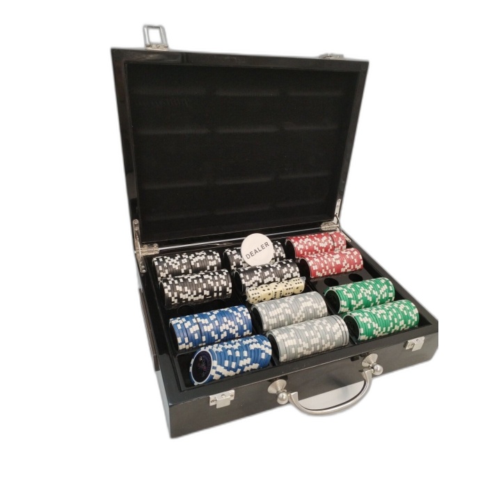 Coffret Poker Luxe Las Vegas - Valise Laquée Noire - Jetons Cartes Dés