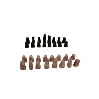 Jeu d'Échecs Artisanal Pièces en Pierre Sculptée Marbre Noir Rose - 32