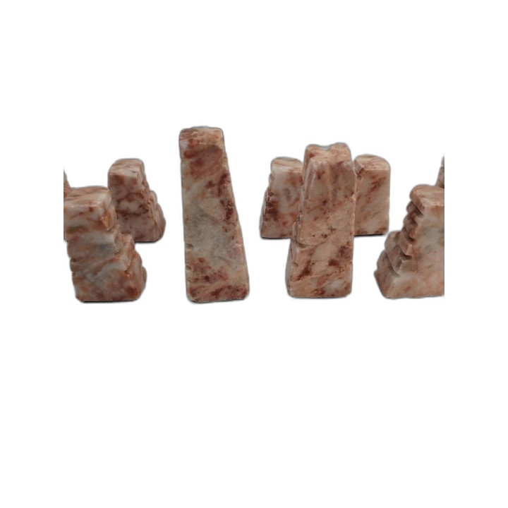 Jeu d'Échecs Artisanal Pièces en Pierre Sculptée Marbre Noir Rose - 32
