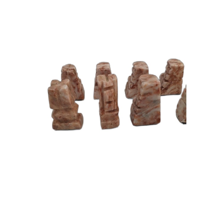 Jeu d'Échecs Artisanal Pièces en Pierre Sculptée Marbre Noir Rose - 32
