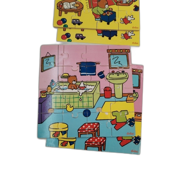 Vilac - Lot 4 Puzzles Bois Petit Ours Brun 4x12 Pièces - Boîte Bois -