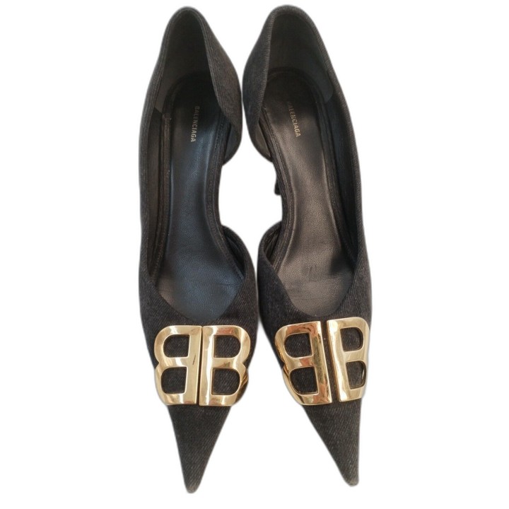 Escarpins Balenciaga BB Denim Noir Pointe Knife - Taille 40 - Occasion