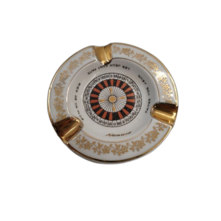 Cendrier Porcelaine Monaco Casino Roulette - Signé E. Chalais Limoges