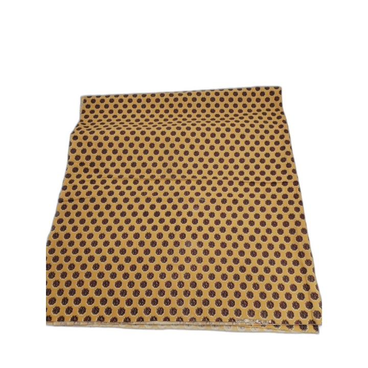 Tissu Provençal Jaune Motifs Médaillons Rouge - 114x130 cm - Grand Tei