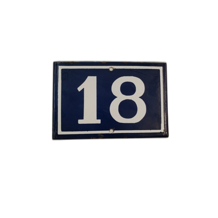 Plaque Émaillée Ancienne Numéro 18 - Rue Maison Adresse - Émail Bleu B