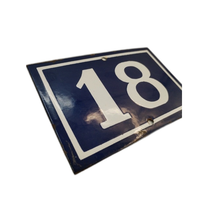 Plaque Émaillée Ancienne Numéro 18 - Rue Maison Adresse - Émail Bleu B