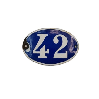 Plaque Émaillée Vintage Numéro 42 - Ovale Bleu & Blanc - Maison Rue Ad