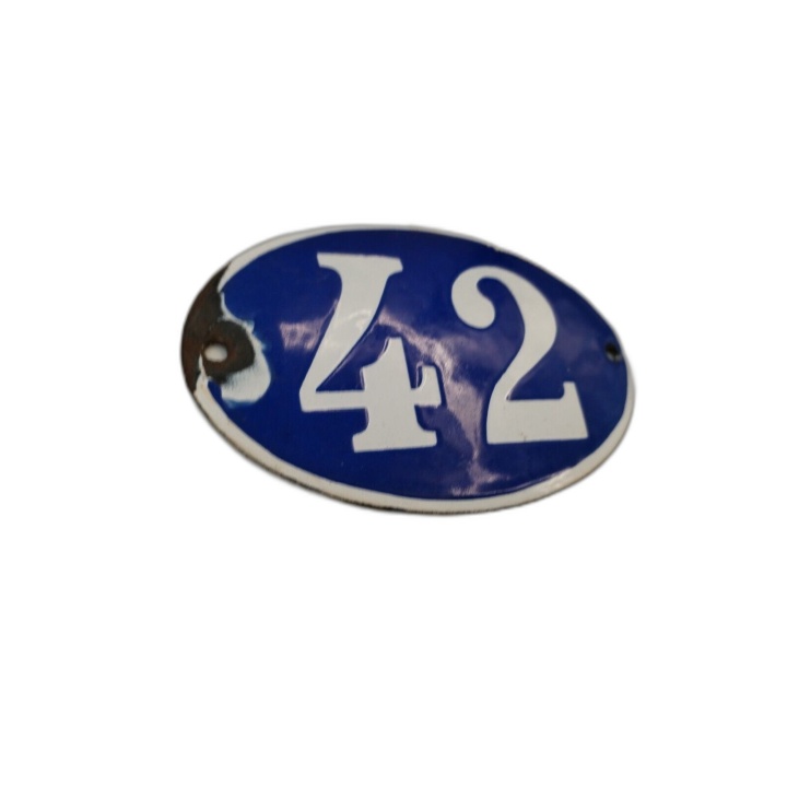 Plaque Émaillée Vintage Numéro 42 - Ovale Bleu & Blanc - Maison Rue Ad