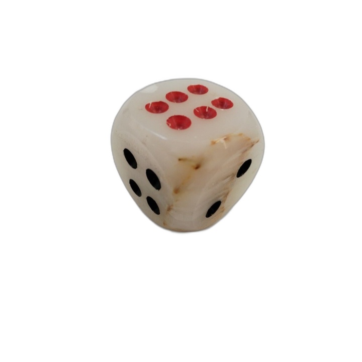 Gros Dé en Marbre Pierre 5x5 cm - Dé Décoratif Blanc Points Noirs & Ro